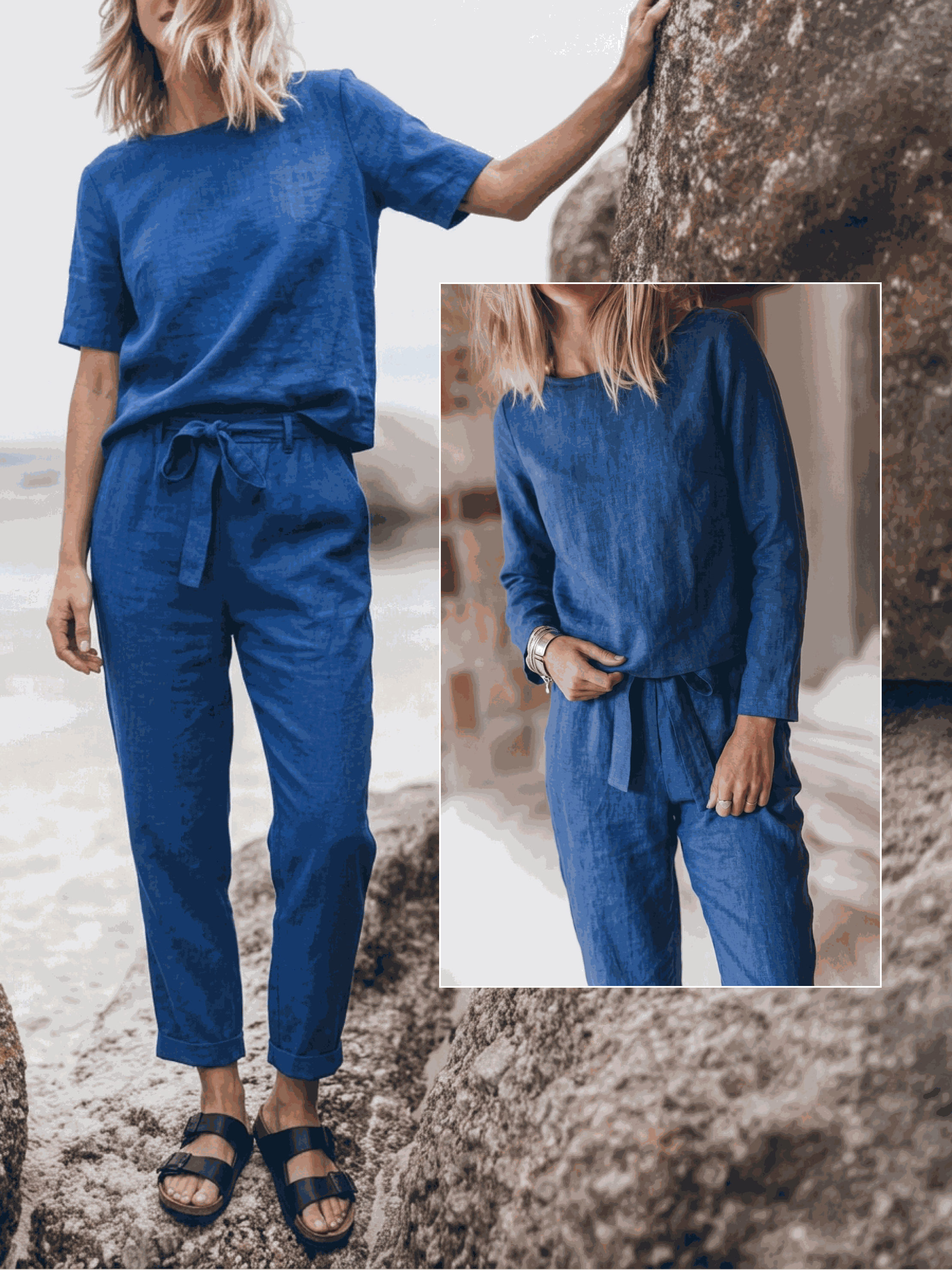 Cotton-linen set with relaxed short-sleeve top and straight-leg pants in soft breathable fabric