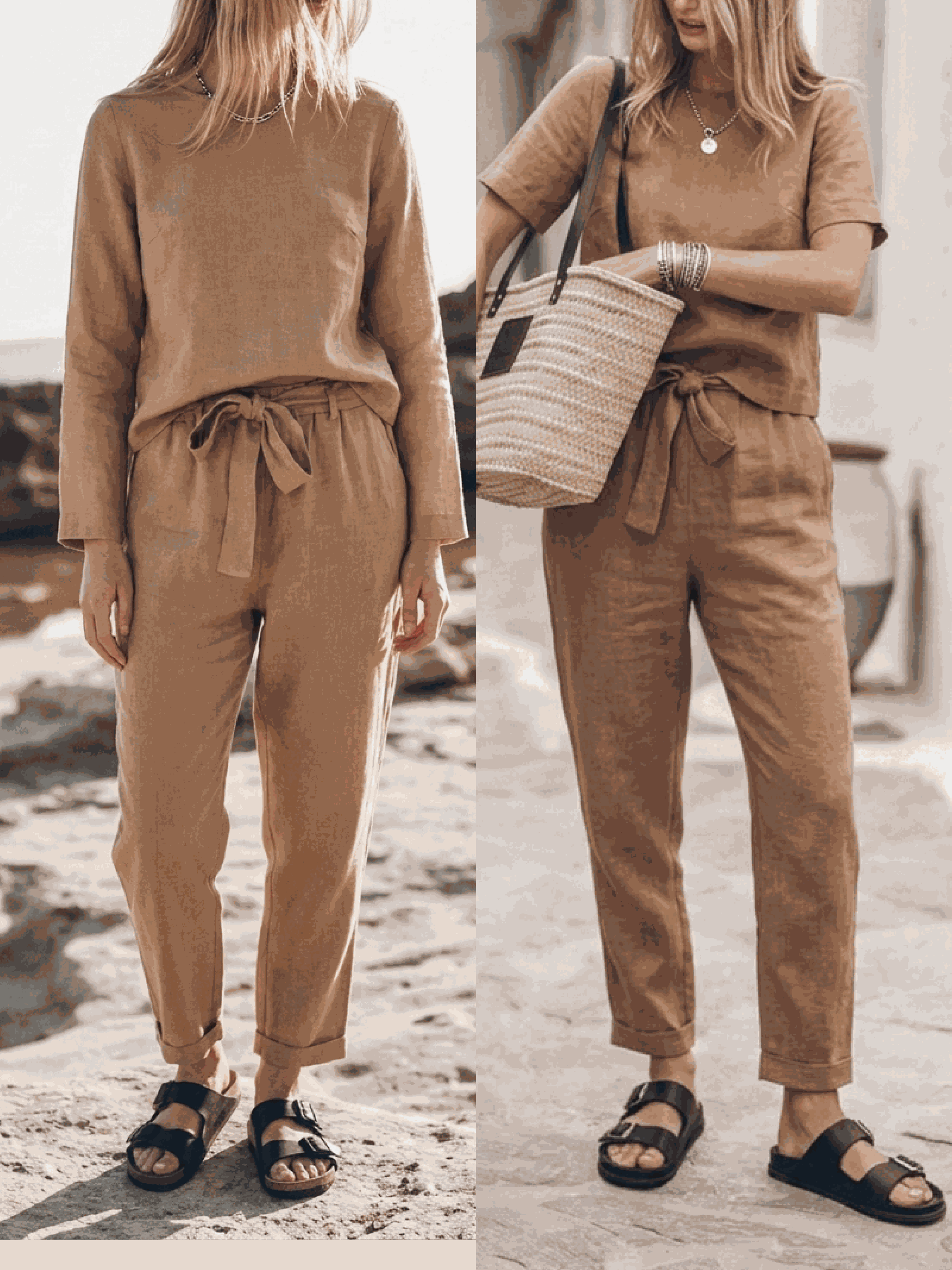 cotton-linen set relaxed short-sleeve top and straight-leg pants breathable monochrome capsule wardrobe