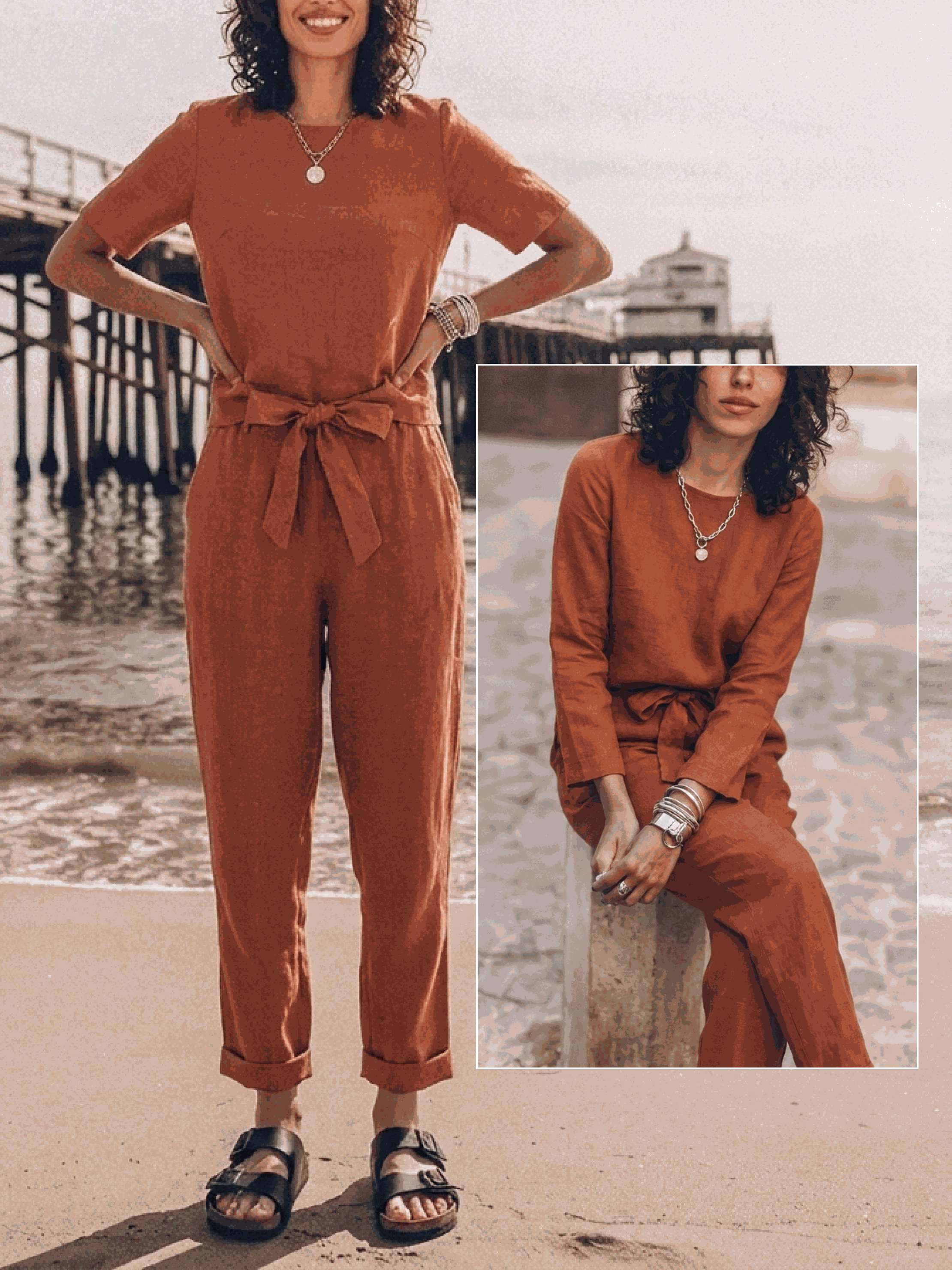 cotton-linen set three-piece monochrome capsule outfit with relaxed short-sleeve top and straight-leg pants natural breathable fabric