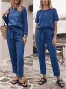 Cotton-linen set three-piece capsule in soft breathable fabric with relaxed fit and monochrome palette