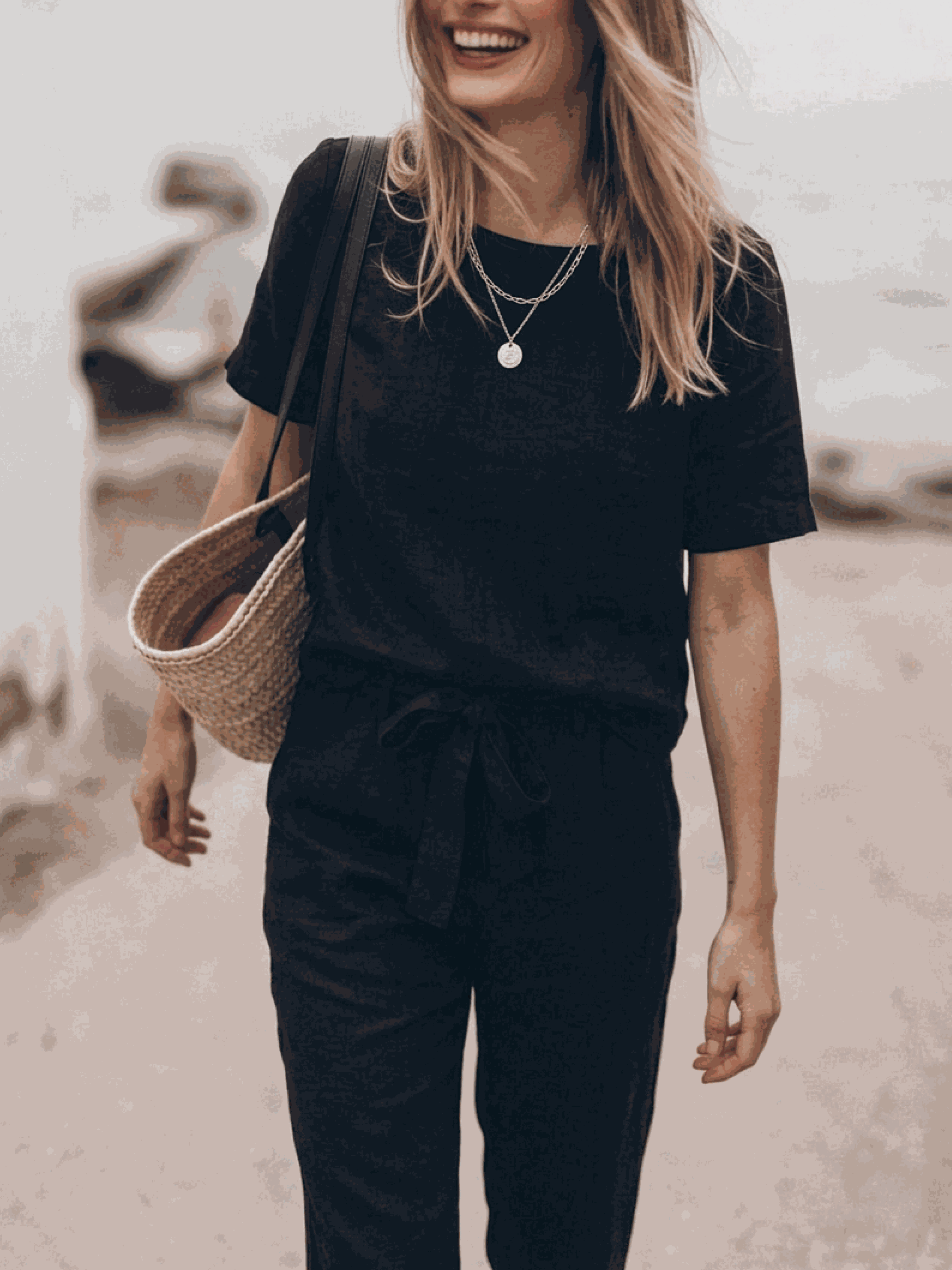 Cotton-Linen Set relaxed two-piece breathable cotton-linen blend monochrome outfit with short-sleeve top and straight-leg pants