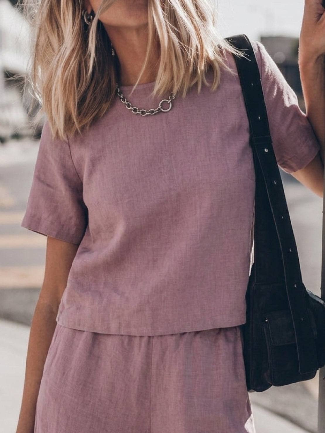 Loose fit co-ord set featuring soft-tailored top with relaxed shoulders and wide-leg cotton trousers