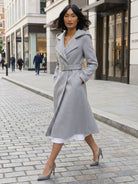 Elegant water-repellent rain A-line hooded coat with insulated lining and belt