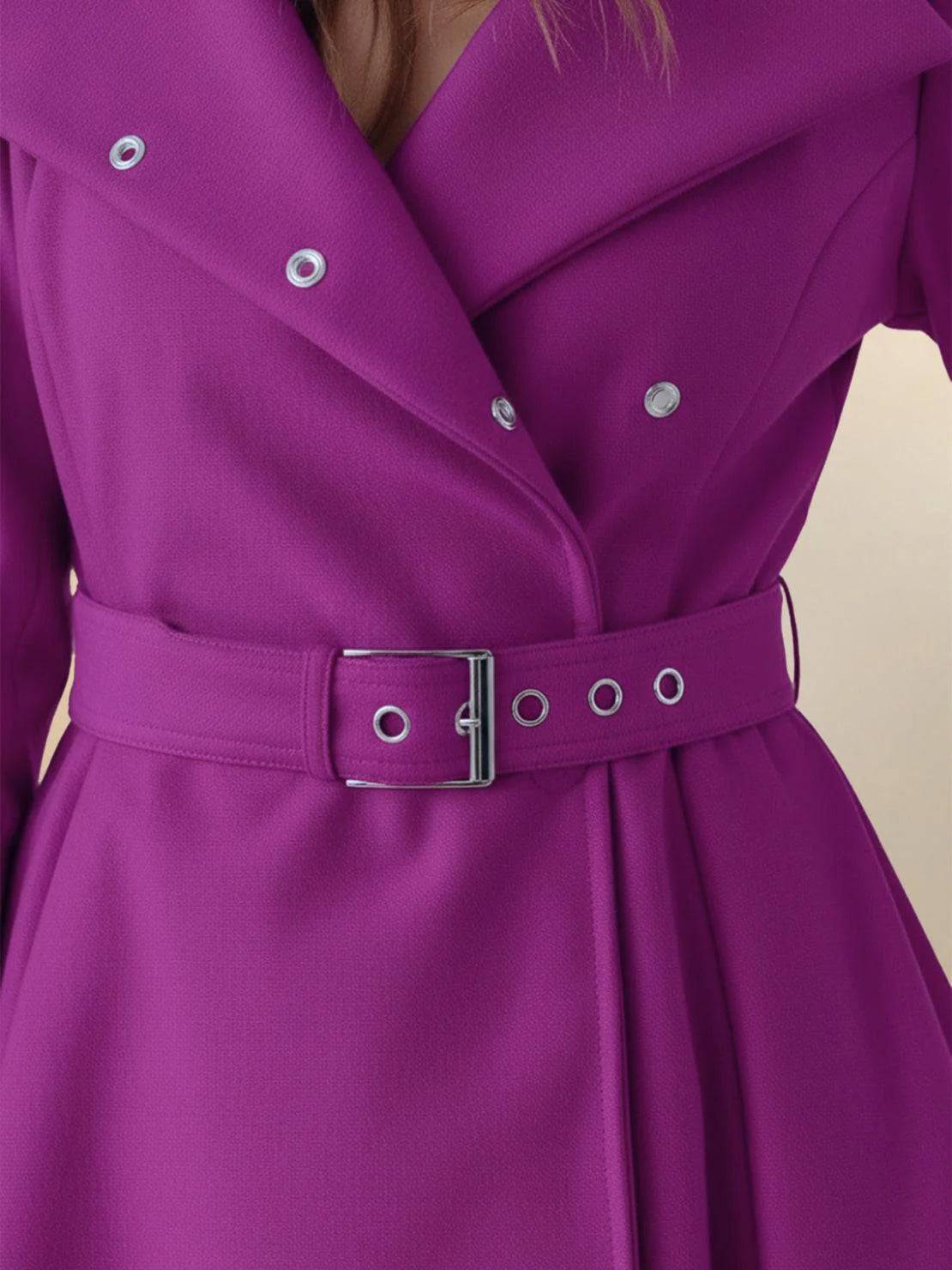 Water-repellent A-line hooded raincoat with matching belt and insulated lining for women