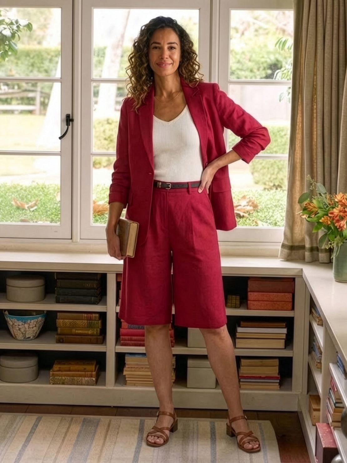 Two-piece blazer and high-waisted shorts set for a polished, stylish look