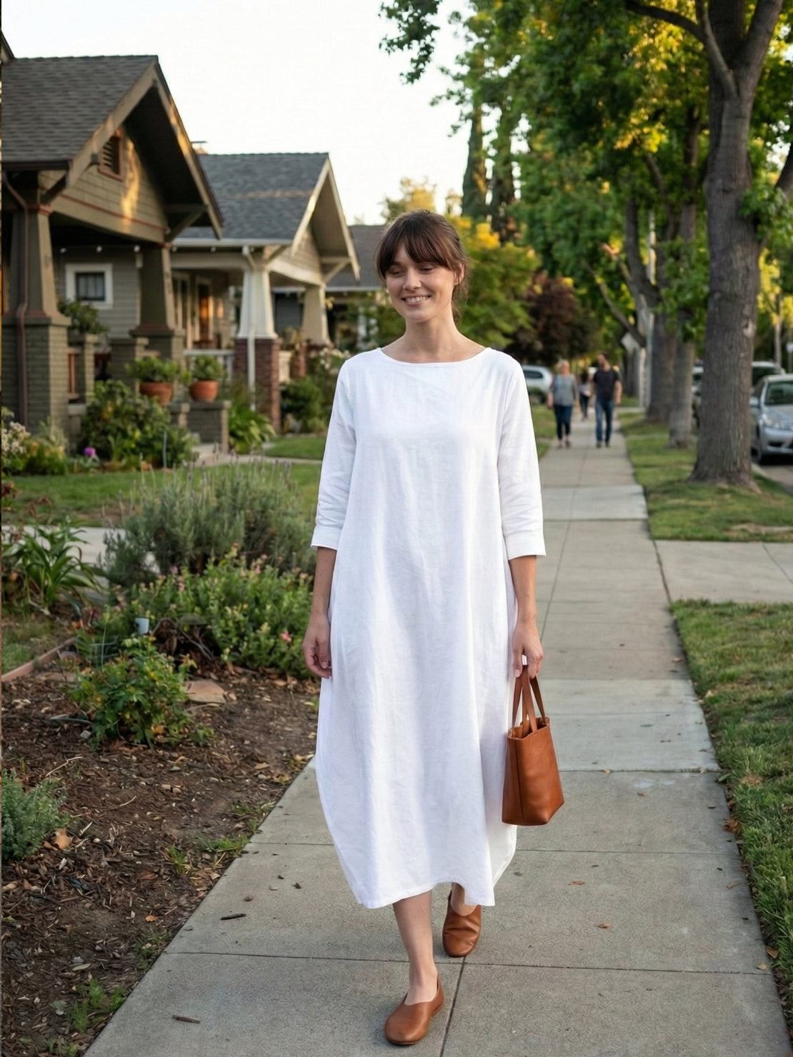 Bohemian maxi dress oversized loose fit long sleeves breathable linen blend floor-length