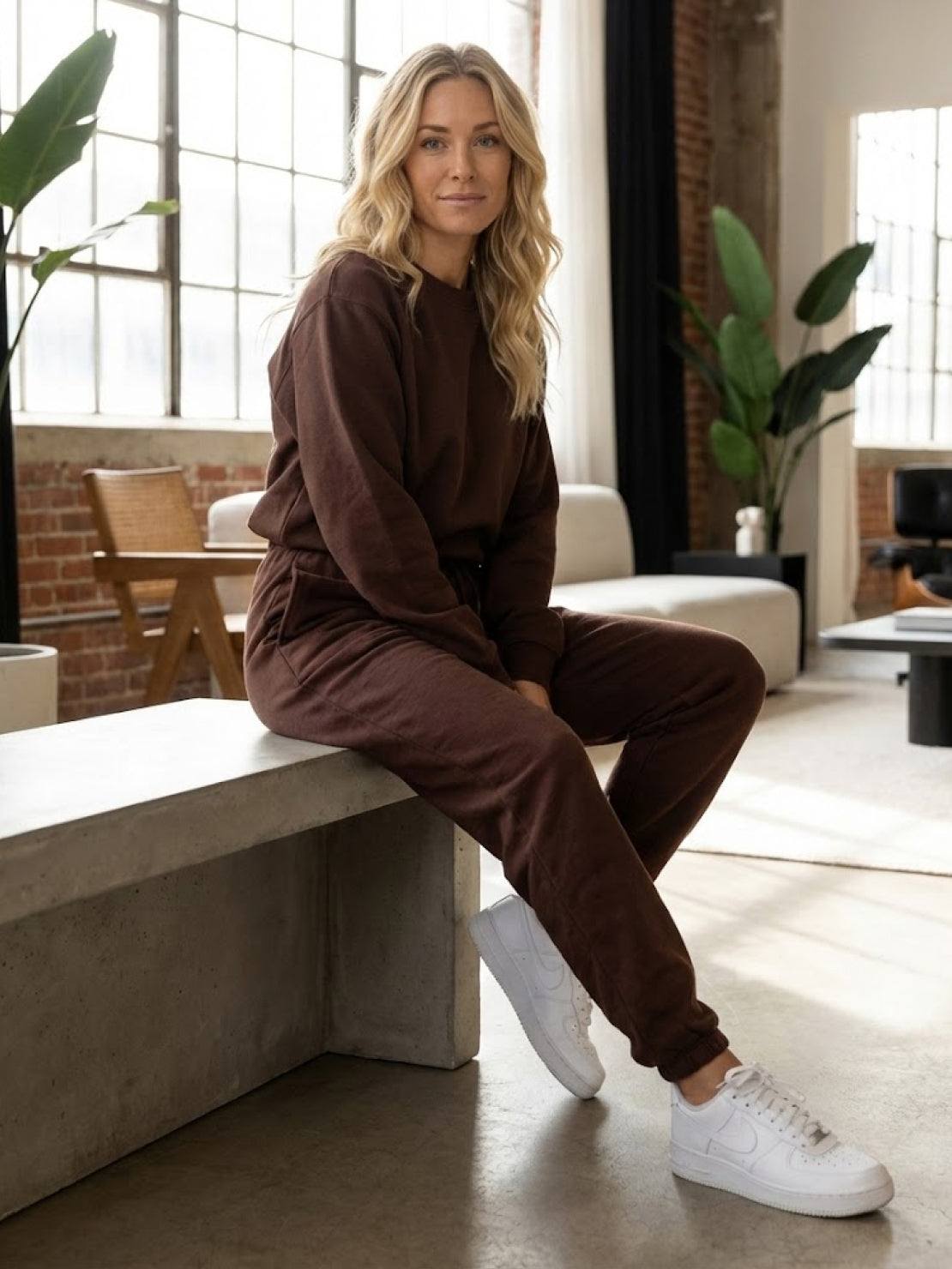 Classic Comfort Athleisure set in stretchy, wrinkle-resistant fabric for versatile, flattering women's activewear.