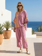 Coastal Comfort Linen two-piece set with lace details and flowing linen fabric