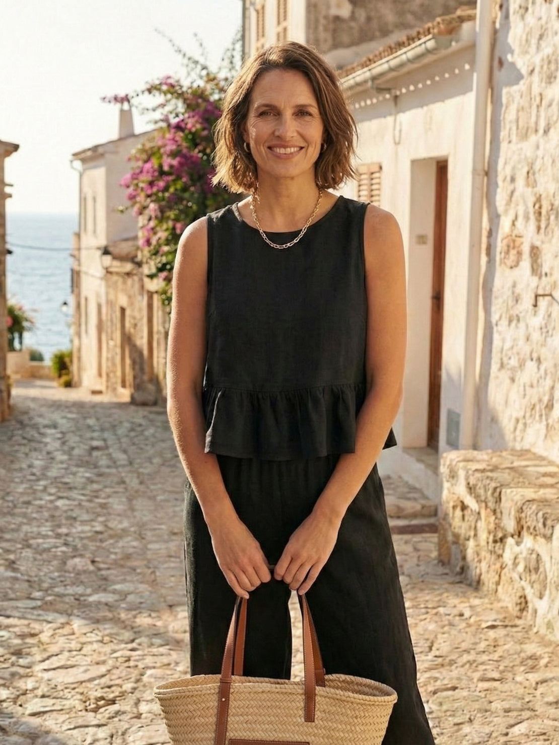 Linen-Like Feel Set lightweight breathable two-piece outfit for travel and comfort