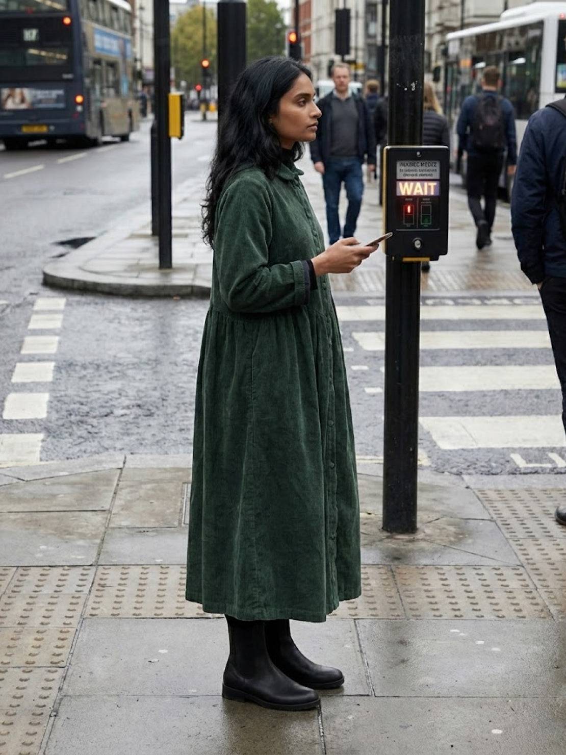 Oversized vintage corduroy coat in warm earth tones with thick texture and classic fit for winter warmth and style