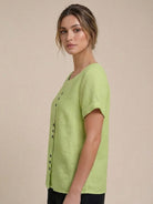 Relaxed Fit Linen Button-Up Tee in breathable cotton with short sleeves and stylish button detail