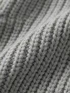 Close-up of grey relaxed fit oversized knitwear cardigan fabric texture