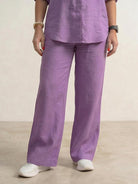 Model wearing oversized 100% cotton shirt with wide-leg pants co-ord set in relaxed style