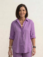 woman wearing oversized 100% cotton shirt and wide-leg pants co-ord set
