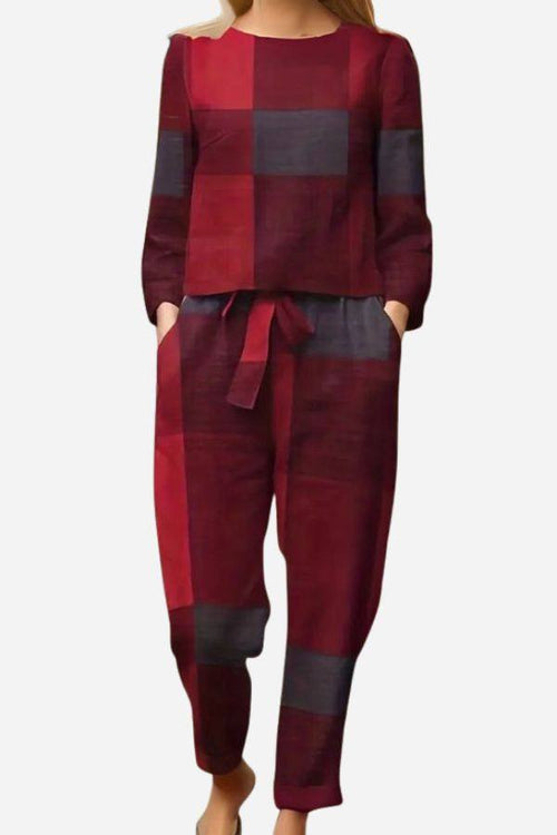 Retro Patterned Linen Two-Piece Set