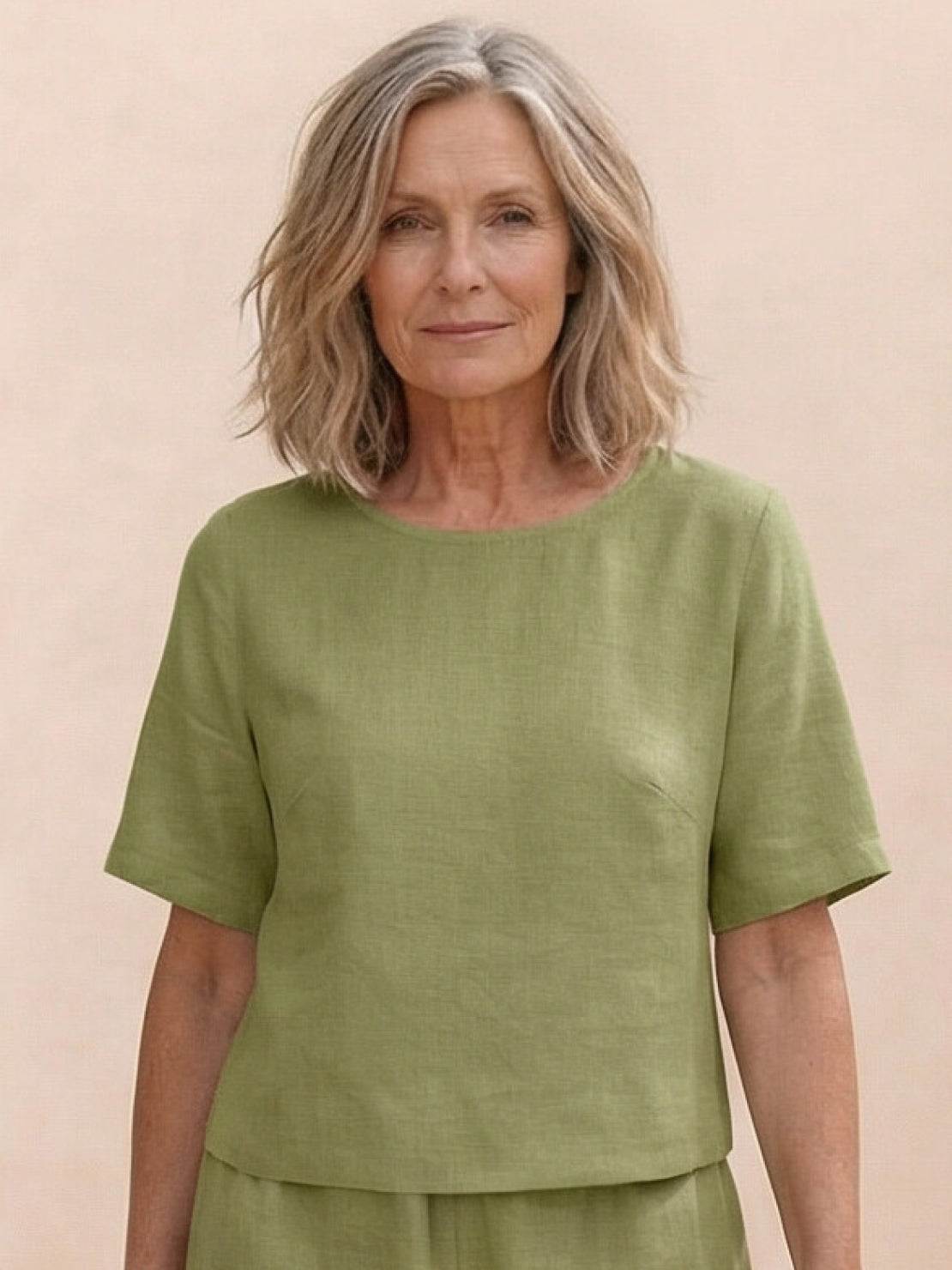 Woman wearing the Meadow Loose Fit Co-ord Set with soft-tailored top and wide-leg pants in a relaxed fit