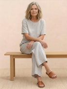 Loose fit co-ord set with soft-tailored top and wide-leg bottoms in breathable fabric