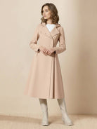 Elegant water-repellent A-line hooded raincoat for women with belt and insulated lining