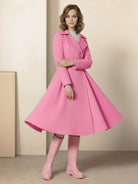 Water-repellent A-line hooded raincoat with insulated lining and matching belt for women