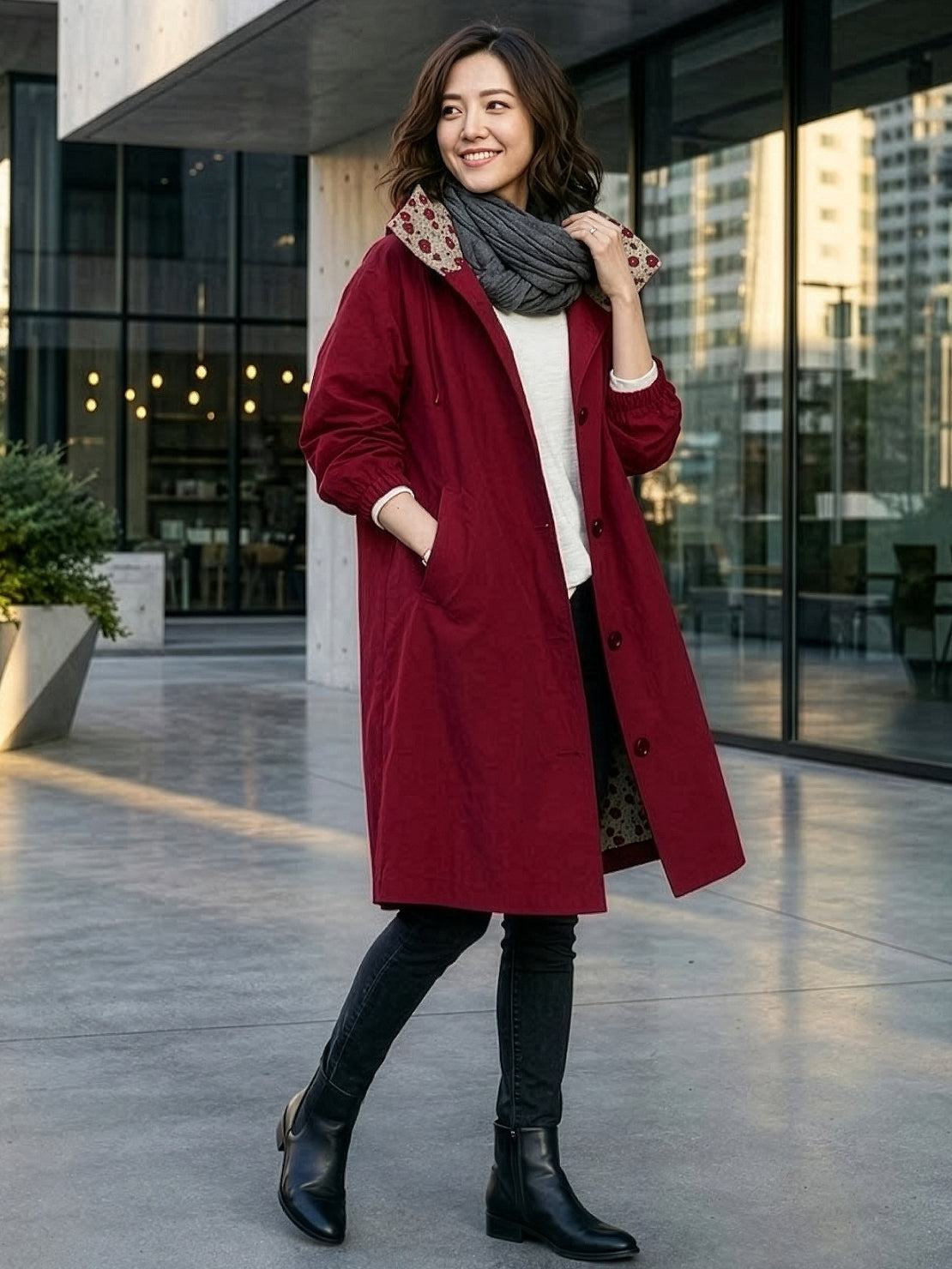 Water-resistant oversized windbreaker rain jacket with hood and multiple pockets