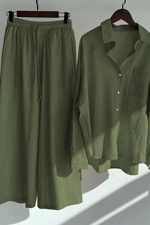 Oversized Shirt and Palazzo Pants Two-Piece Linen Set