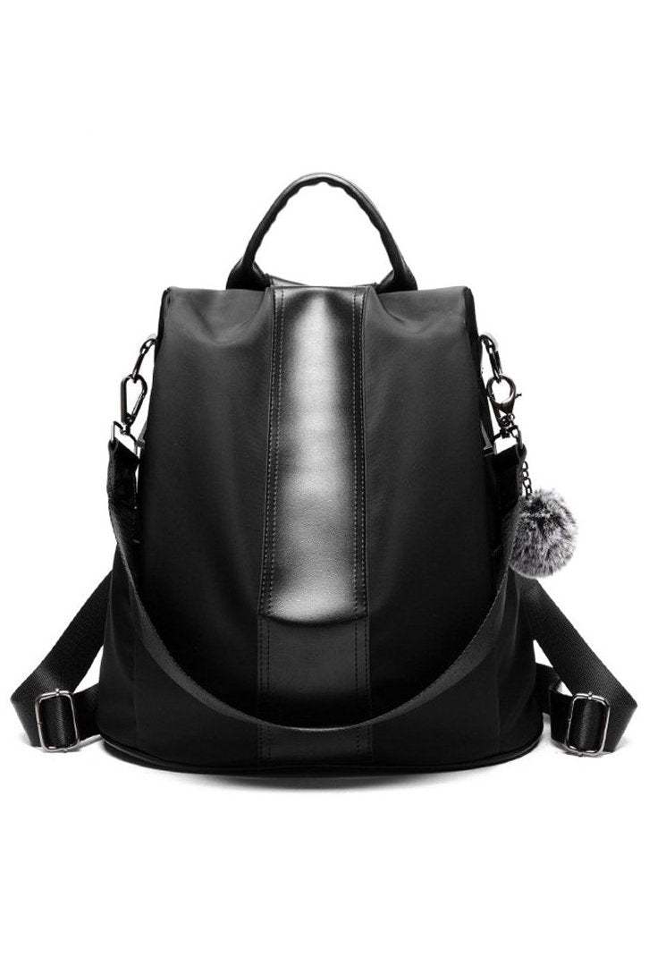 Black anti theft waterproof fashion backpack with adjustable straps and multiple compartments